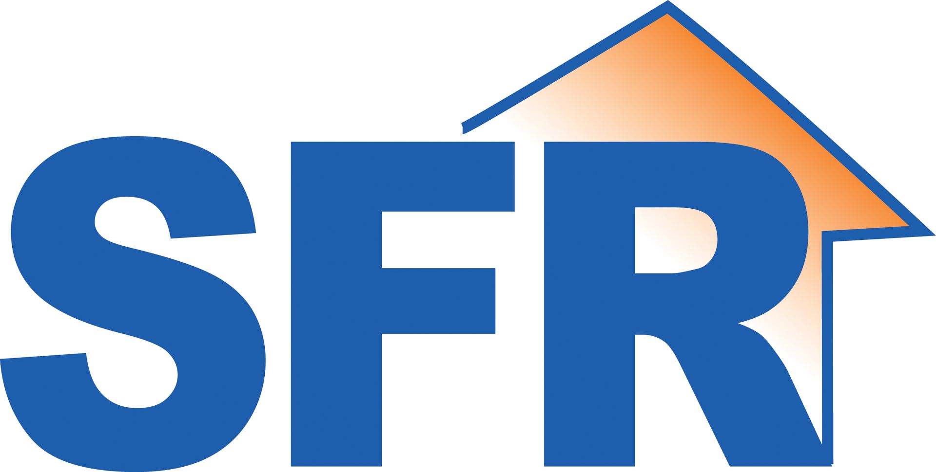 SFR logo with blue letters and an orange arrow-shaped roof.