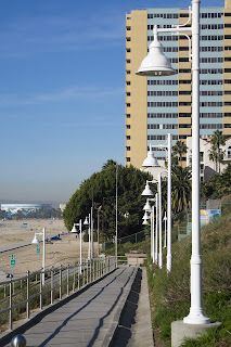 Walkway down to beach, Long Beach arena in background