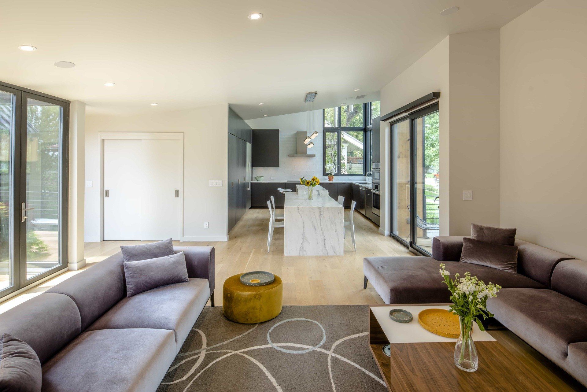 Open living room and kitchen view in a modern home