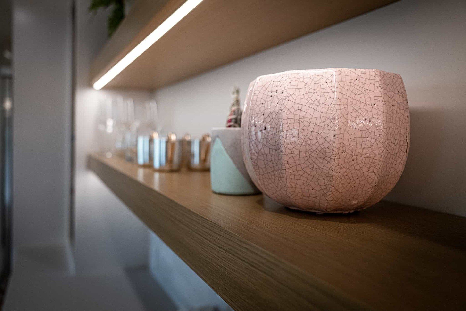 Open shelving with decorative accents