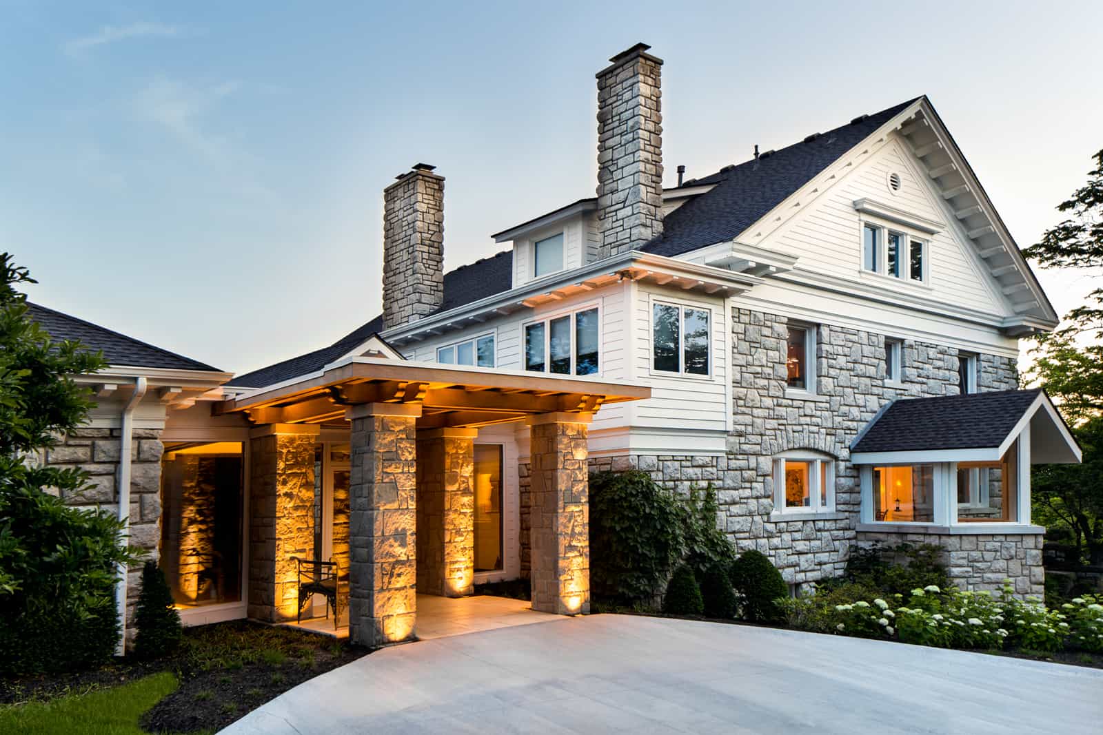 Historic home with new entryway made of matching stone to original