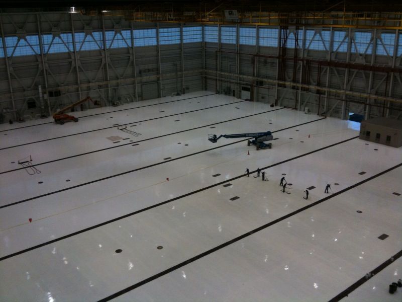 A large building with a lot of lines on it