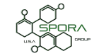 Spora Mold Remediation logo featuring a molecular structure symbolizing precision, science, and air quality services.
