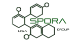Spora Mold Remediation logo featuring a molecular structure symbolizing precision, science, and air quality services.