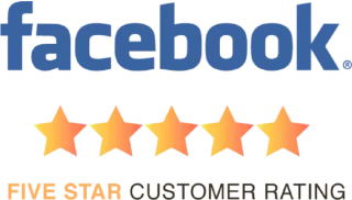 A facebook logo with five stars and the words five star customer rating