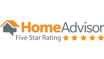The home advisor five star rating logo is orange and blue.