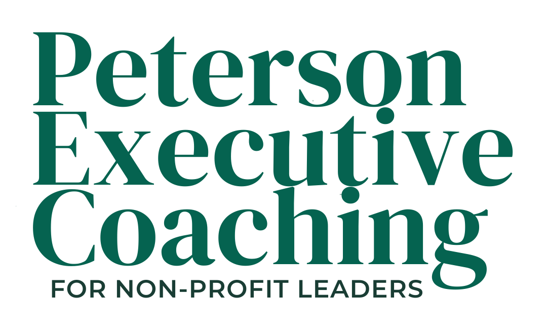 Peterson Executive Coaching for Non-Profit Leaders. Text in a light, muted green.