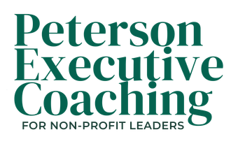 Peterson Executive Coaching for Non-Profit Leaders. Text in a light, muted green.