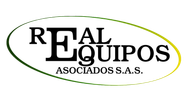Logo de Real Equipo Asociados Pereira Colombia, maquinaria con letras blancas.