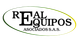 Logo de Real Equipo Asociados Pereira Colombia, maquinaria con letras blancas.