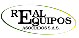 Logo de Real Equipo Asociados Pereira Colombia, maquinaria con letras blancas.