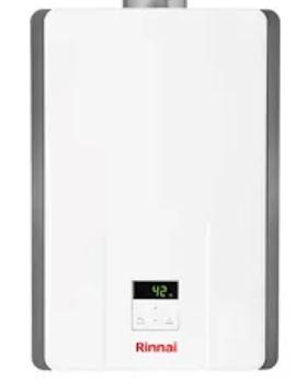 Scaldabagno a parete Rinnai bianco con piccolo display digitale