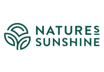 Logo for Natures Sunshine: a green, stylized leaves graphic to the left of the words