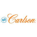 Logo for Carlson, an orange script word with