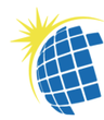 Globo blu con motivo a griglia, raggi di sole gialli.