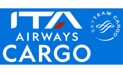 A blue sign that says ita airways cargo