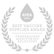 A silver laurel wreath with a drop of water in the middle and the words `` best vaccine supplier award ''.