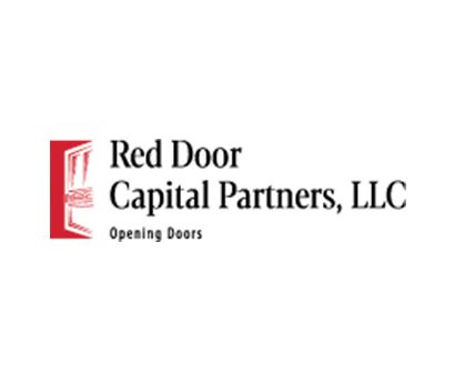 The logo for red door capital partners , llc is shown on a white background.