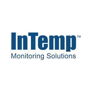 The logo for intemp monitoring solutions is blue and white.
