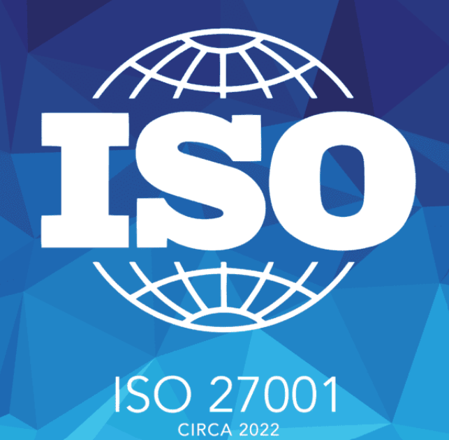 A blue iso logo with a globe in the middle