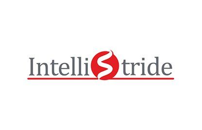 The logo for intelli stride is red and white on a white background.