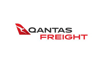 The qantas freight logo is red and black on a white background.
