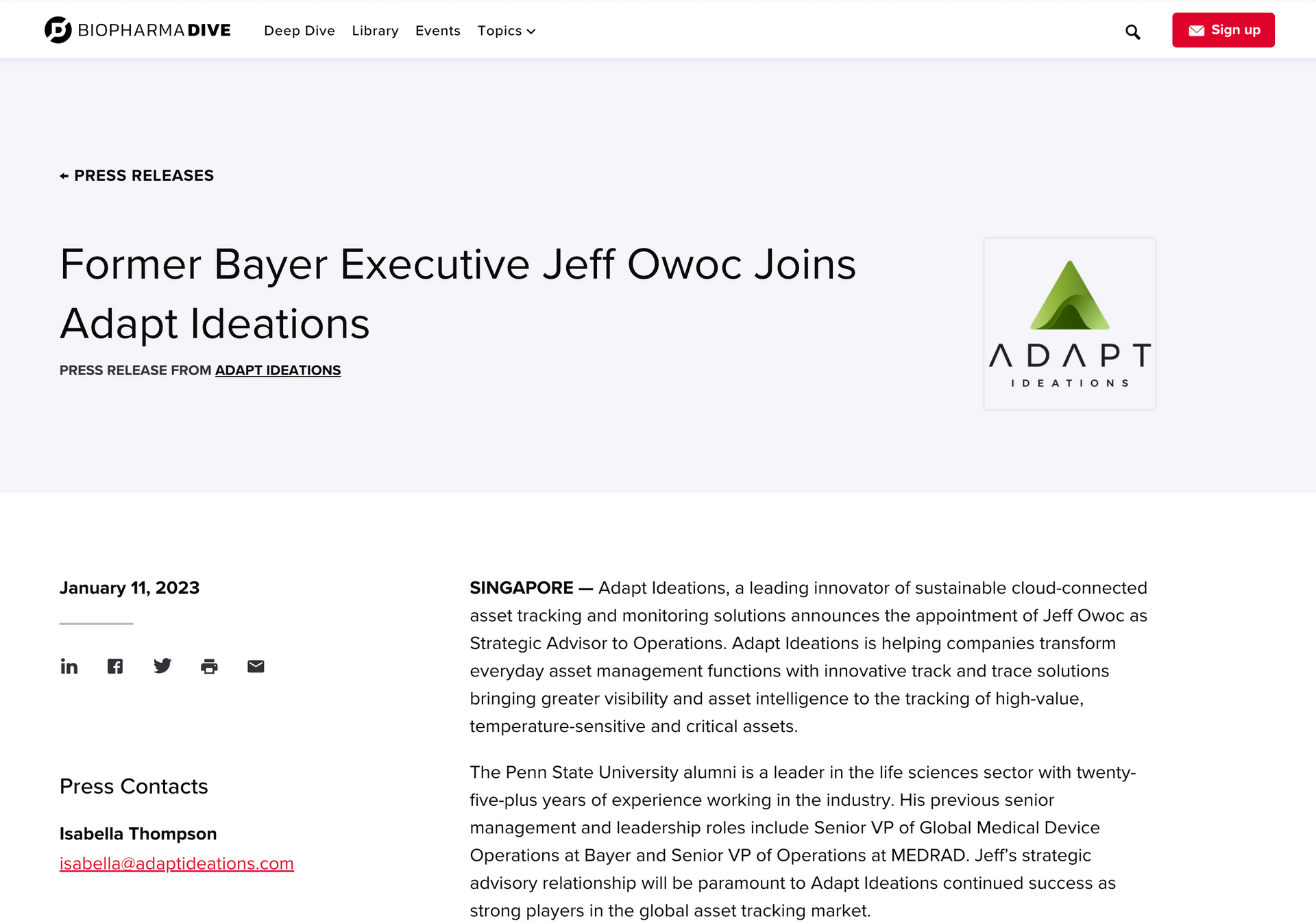 A former bayer executive jeff owoc joins adapt ideas