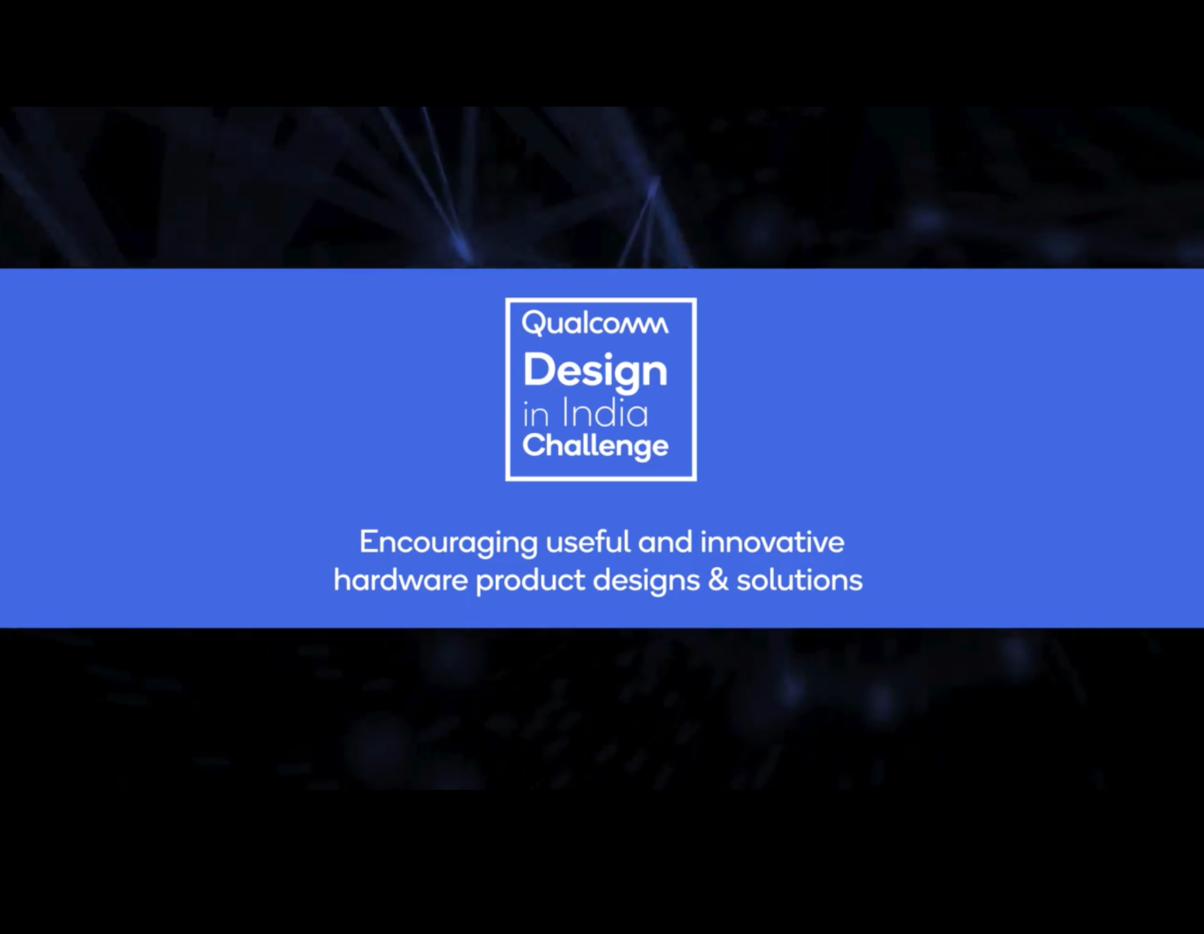 A blue sign that says qualcomm design in india challenge