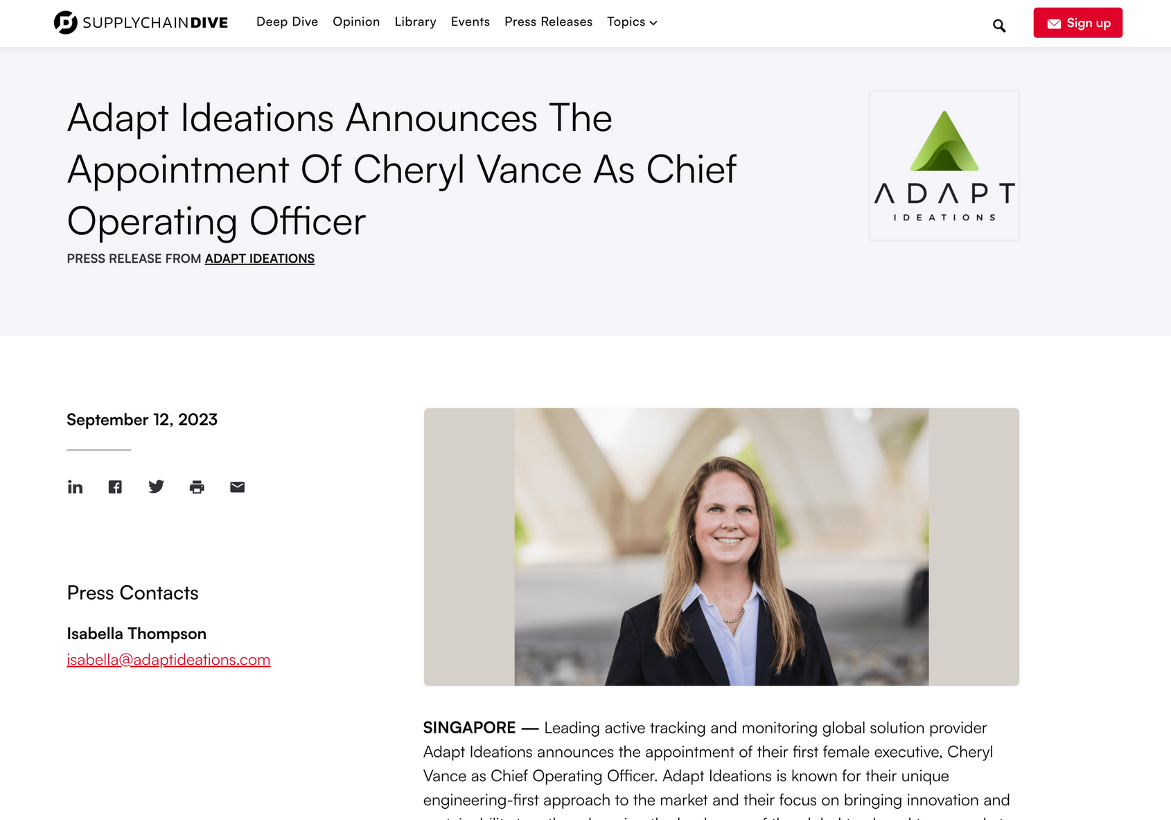 Adapt ideas announces the appointment of cheryl vance as chief operating officer.