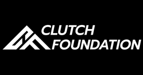 White logo of a mountain with the words 