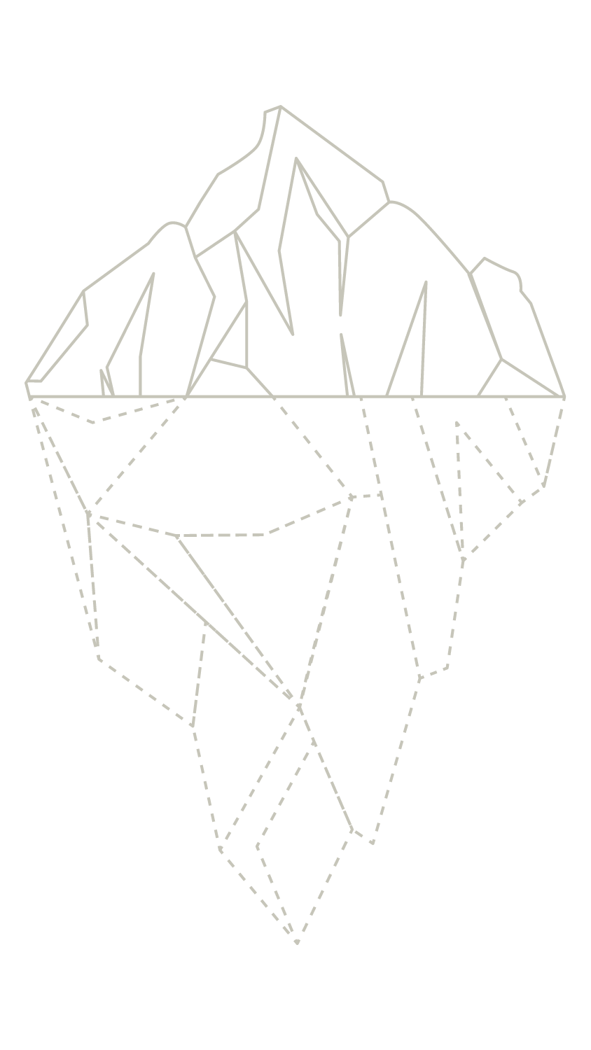 A drawing of an iceberg with a mountain in the background.