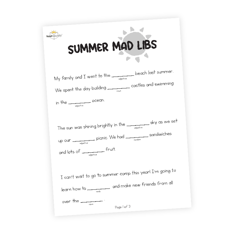 A sheet of paper with the words summer mad libs on it