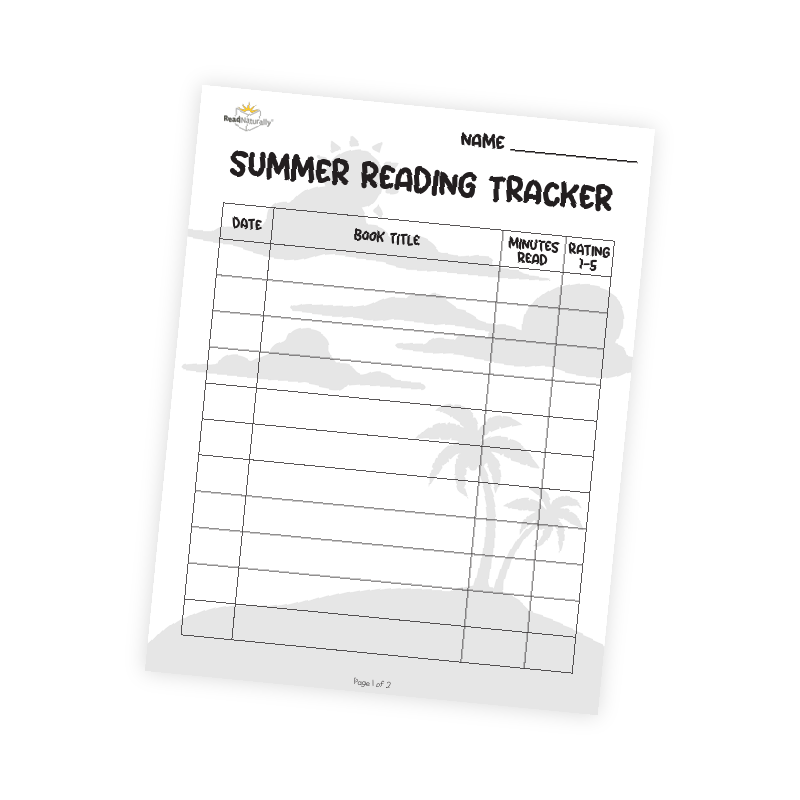 A summer reading tracker with a picture of palm trees on it.