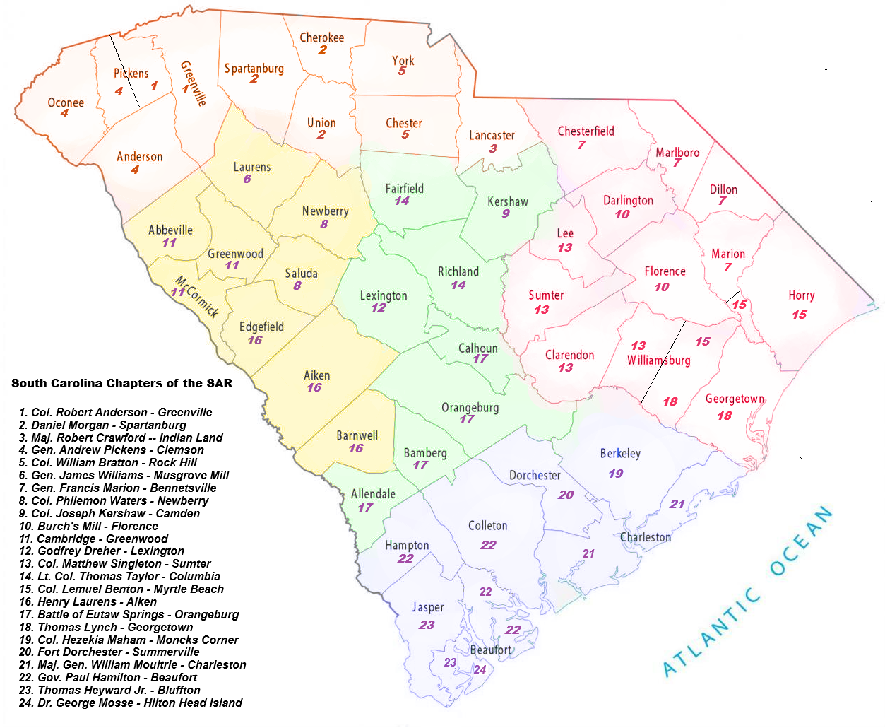 Regional view of SC SAR Chapters