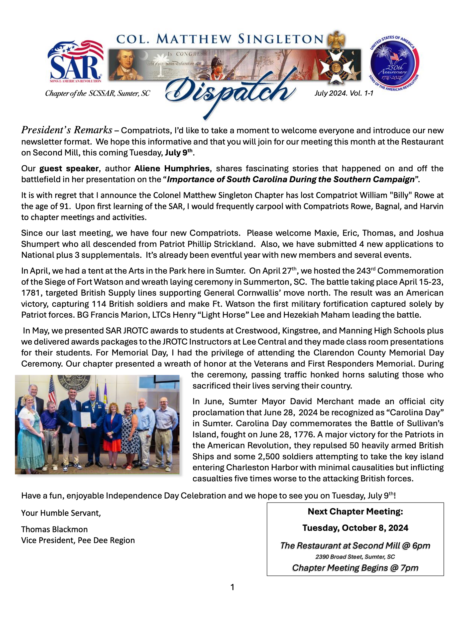 Singleton Dispatch July 2024