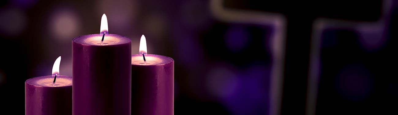 purple candles lit
