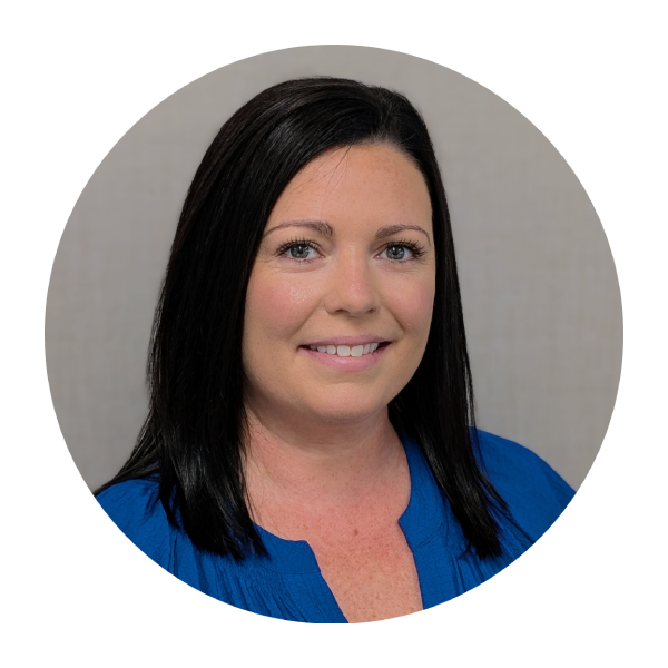 A woman with long black hair is smiling in a circle.