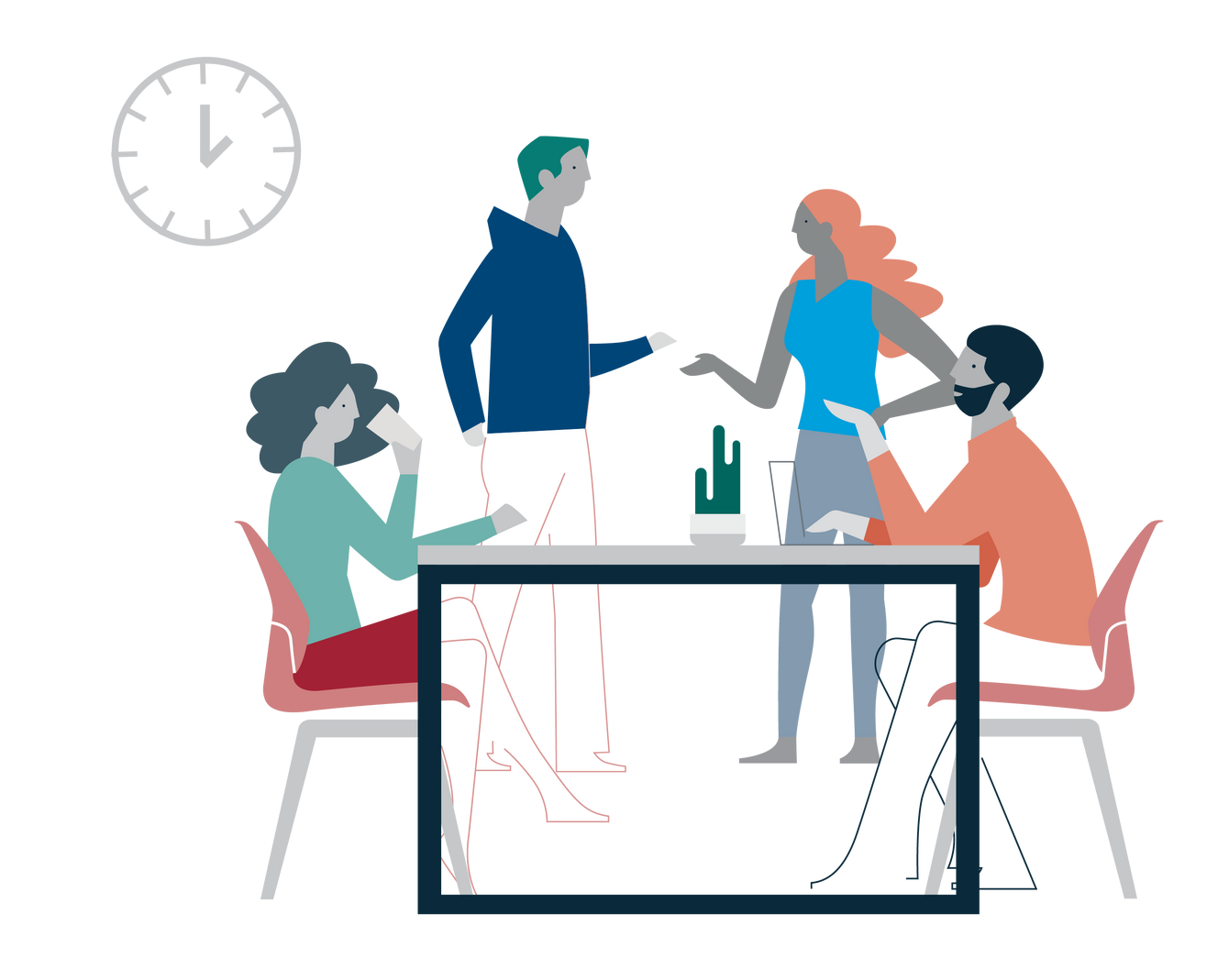 A group of people are sitting around a table having a meeting.