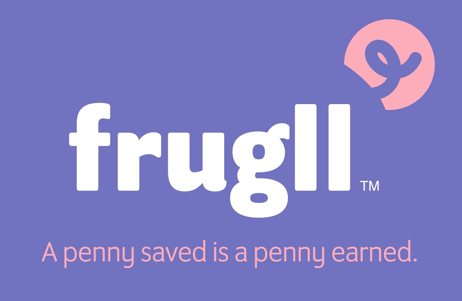 Frugll Logo with white and pink text on a purple background