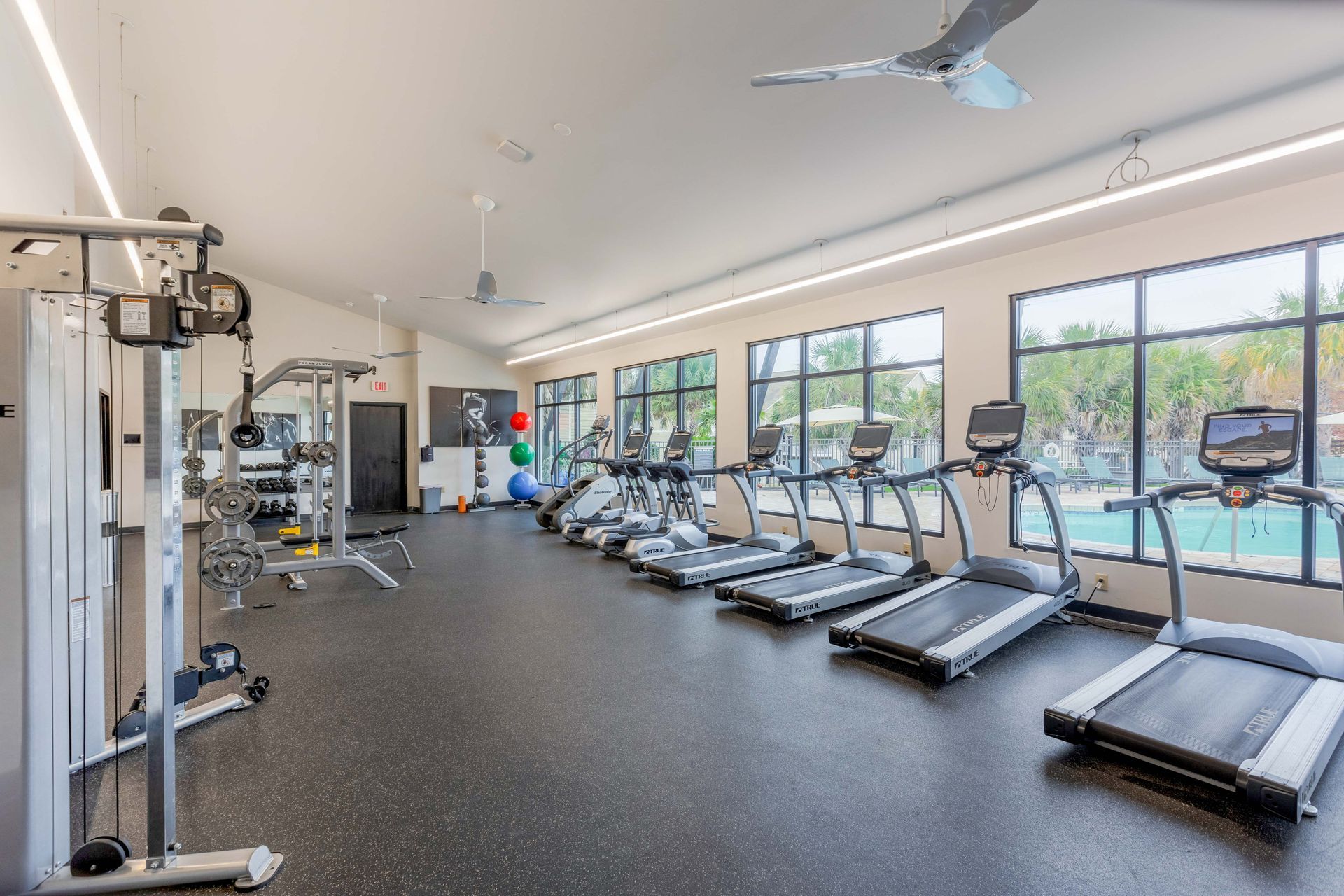 A fitness center at Rivers Edge at Carolina Stadium.