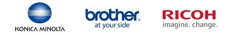 Logotipos de Konica Minolta, Brother y Ricoh.