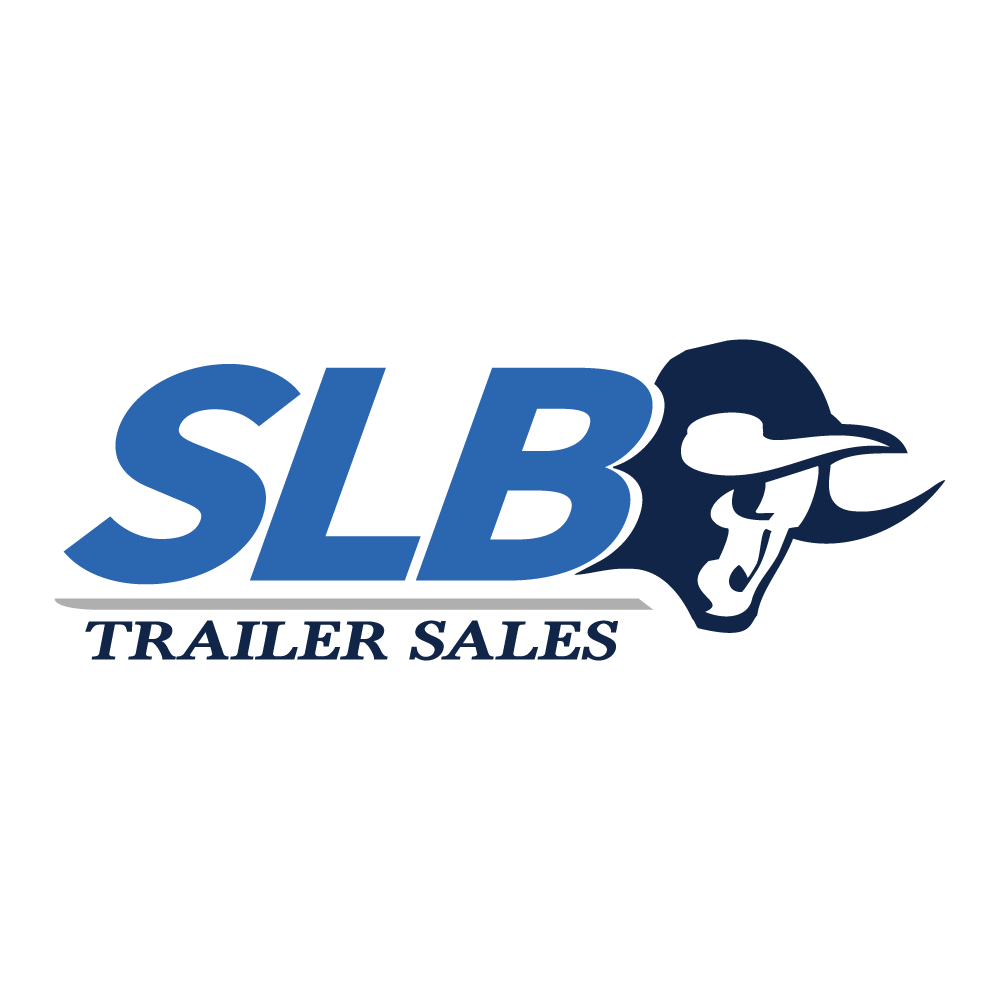 The logo for slb trailer sales has a bull on it.