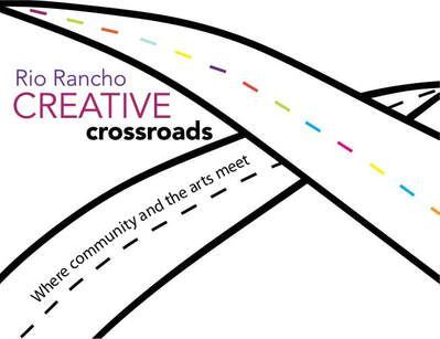 Logo for Rio Rancho Creative Crossroads showing two intersecting roads, with text 