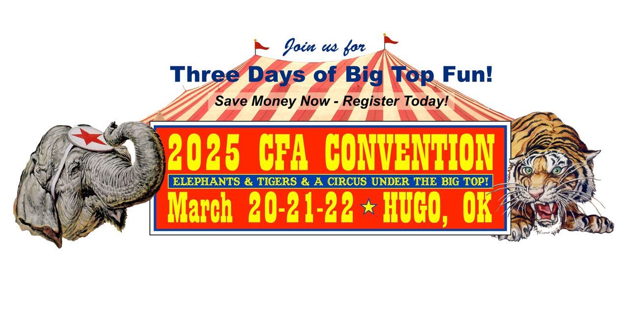 A poster for the 2025 cfa convention in hugo ok