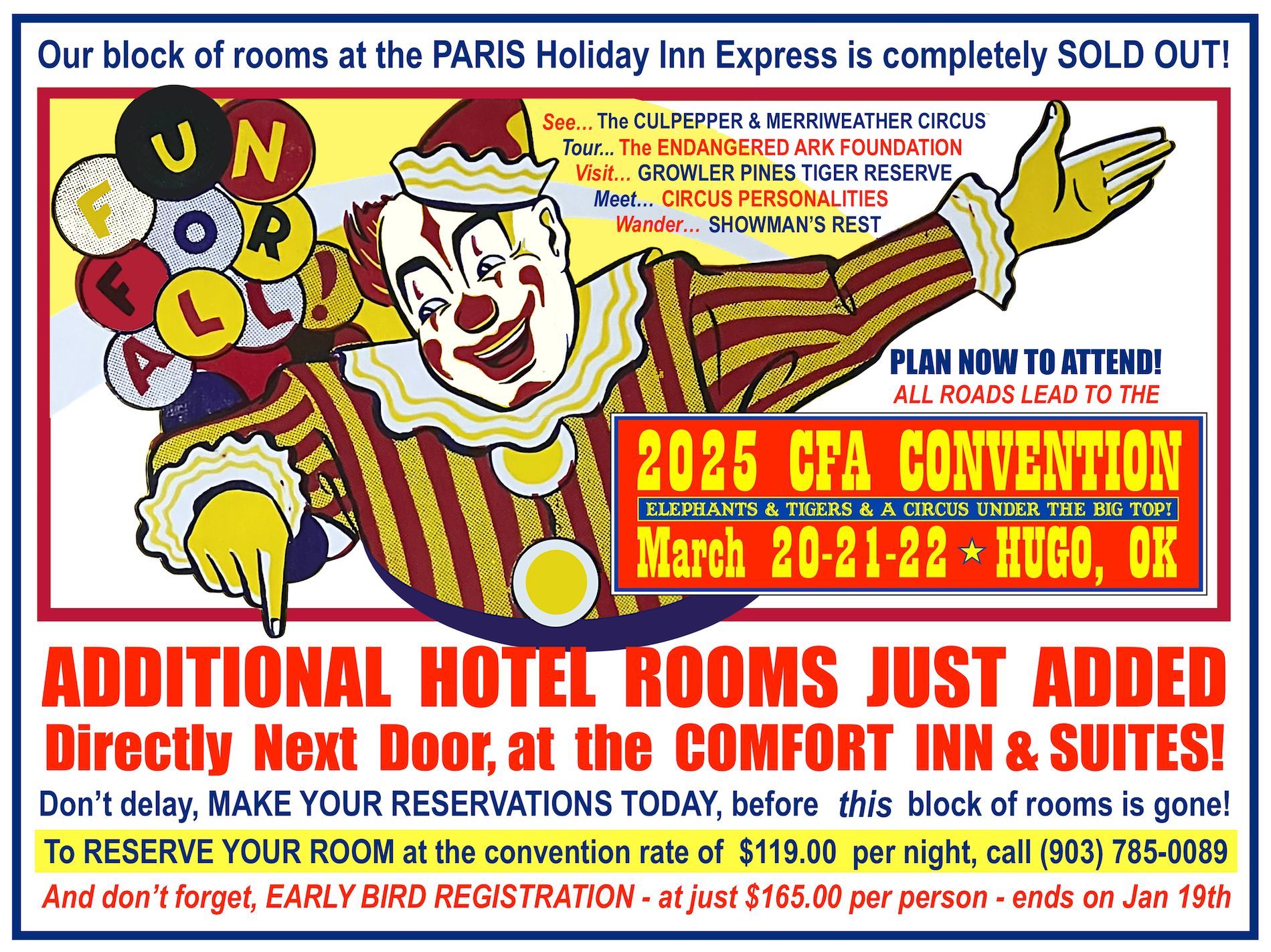 An advertisement for the paris holiday inn express with a clown on it