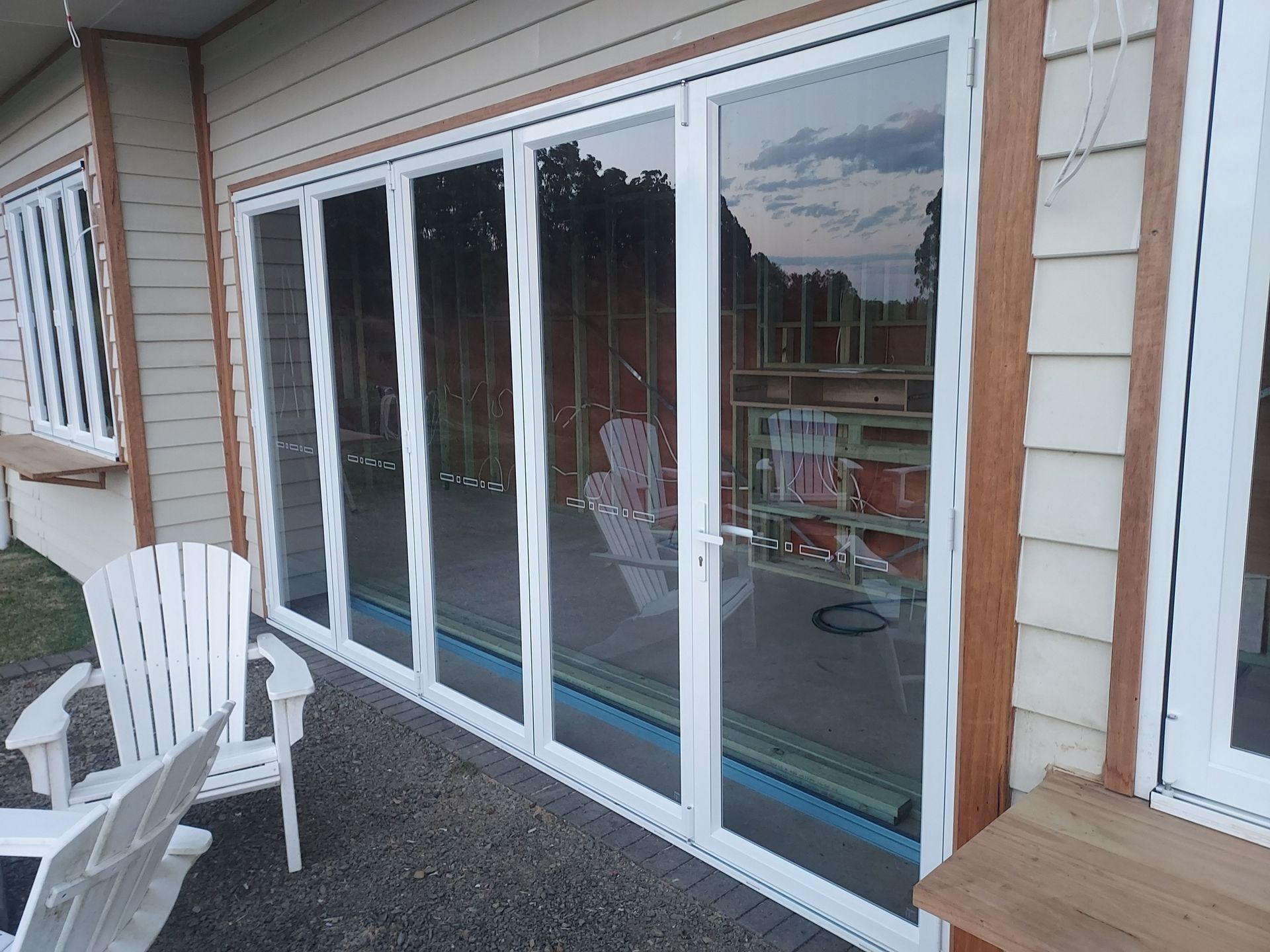 White Folding Glass Doors — K & J Glass in Urunga, NSW