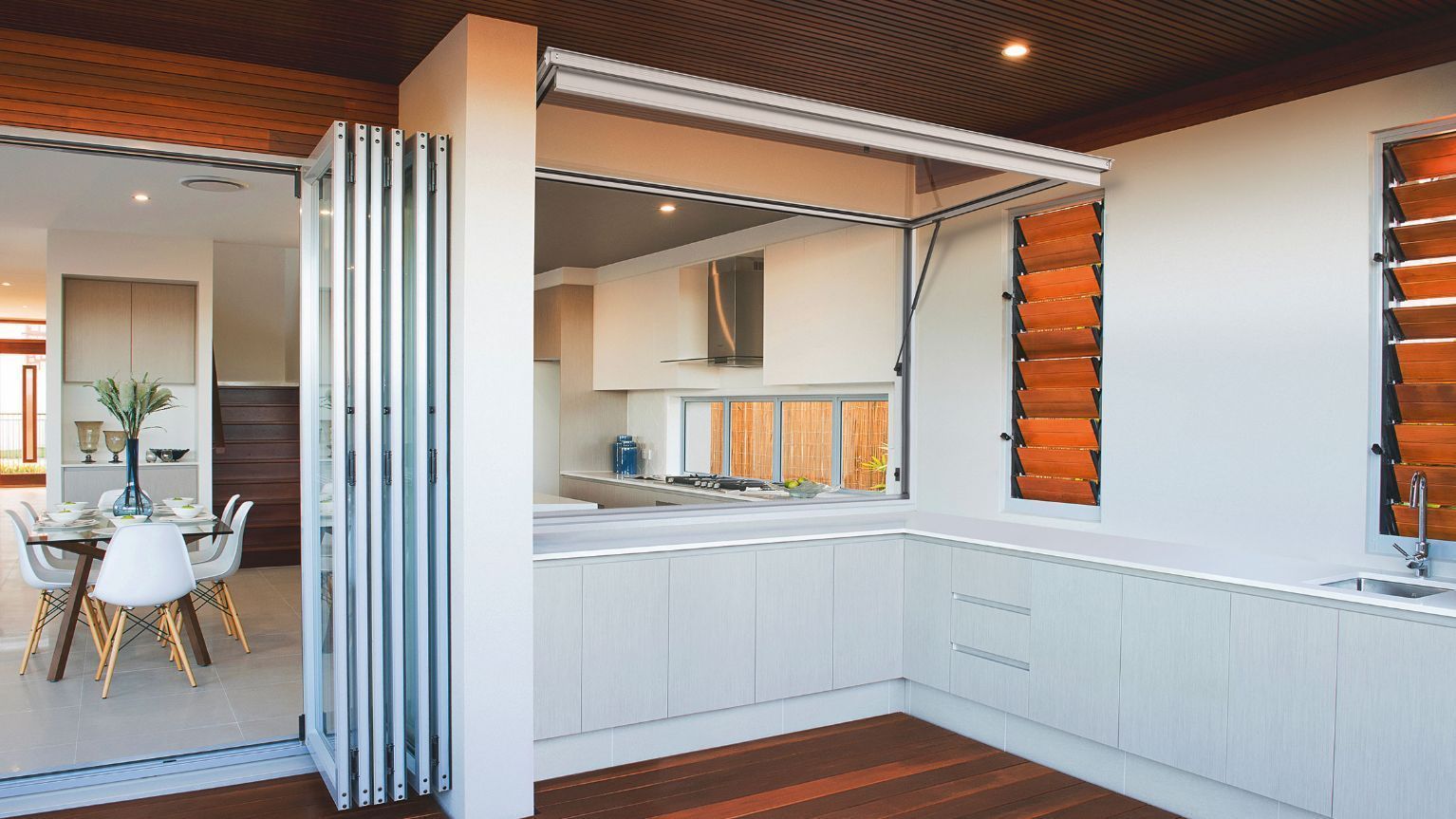 Modern Kitchen With an Open Awning Window — K & J Glass in Warrell Creek, NSW