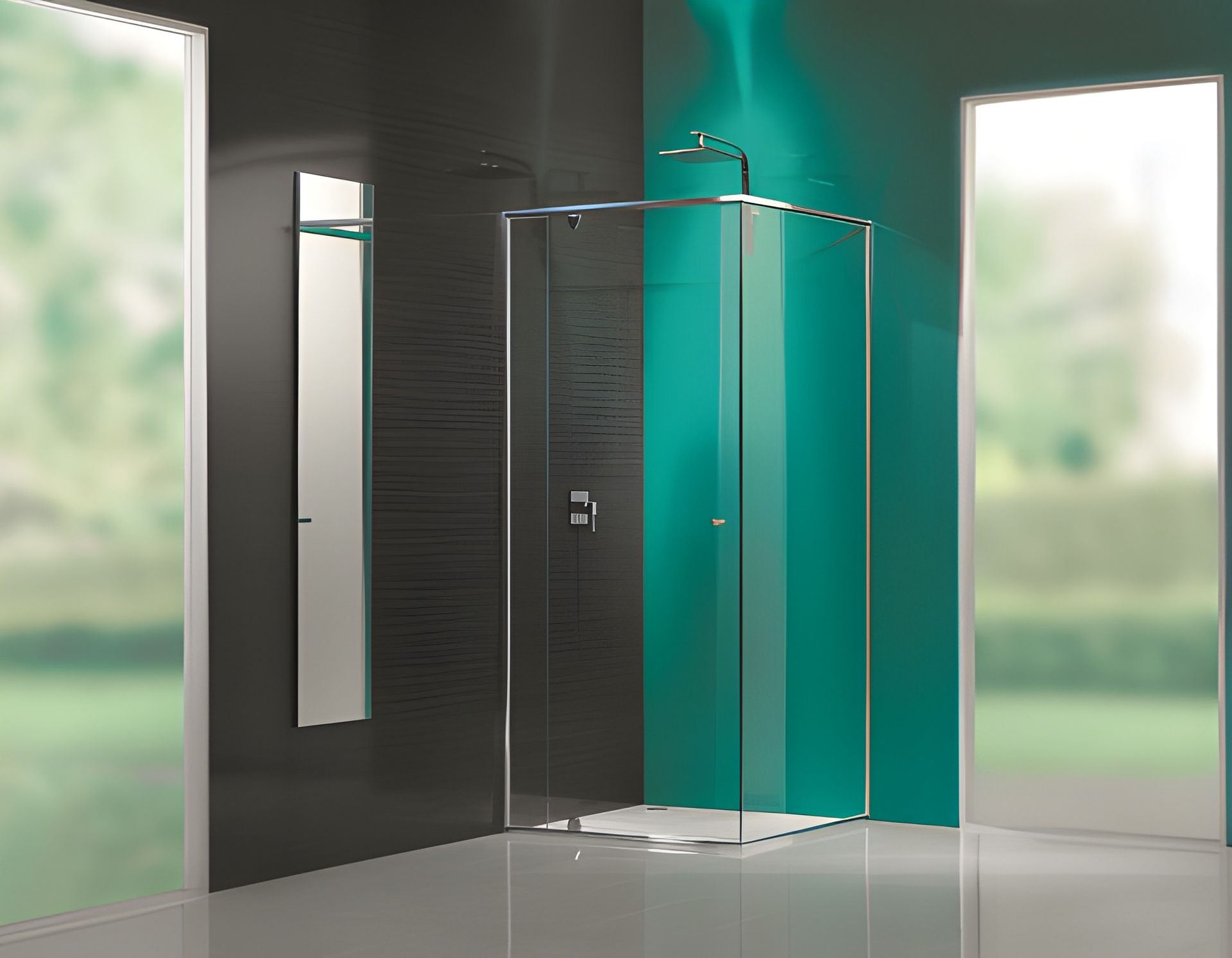 Modern Bathroom With a Glass Shower, and Teal Accent Wall — K & J Glass in South West Rocks, NSW