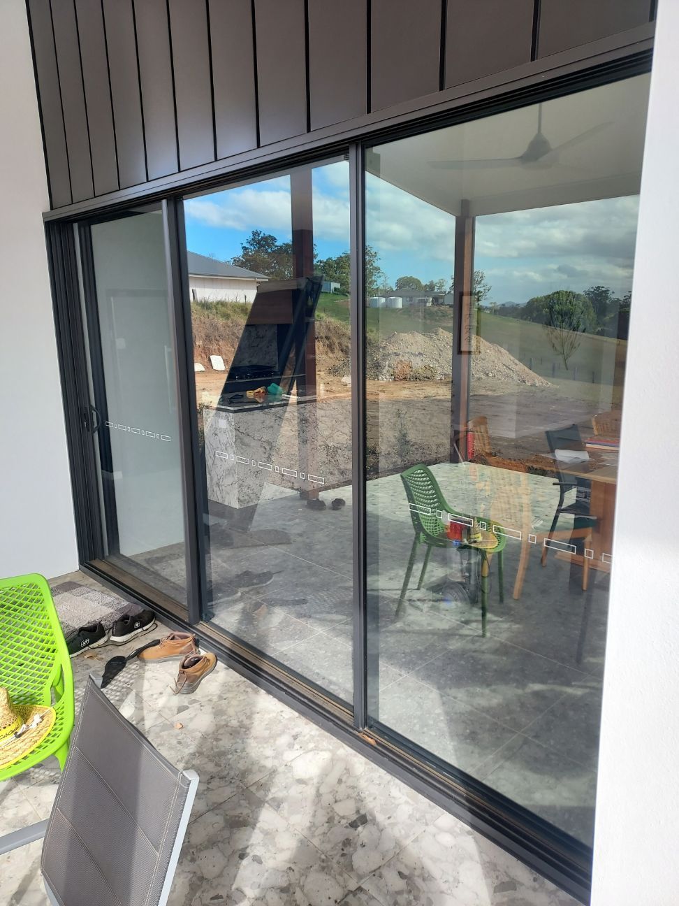 Sliding Glass Doors With Dark Frames — K & J Glass in Warrell Creek, NSW