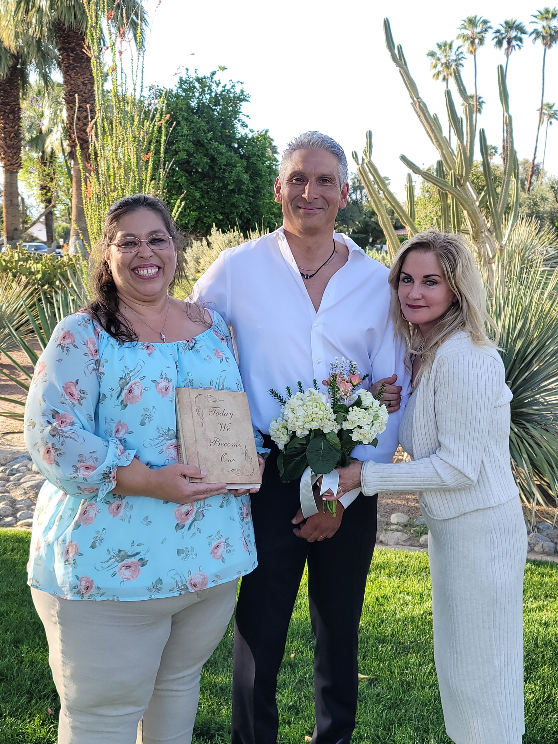 Rev. Jennifer with a couple just married in a park ceremony in Rancho Mirage